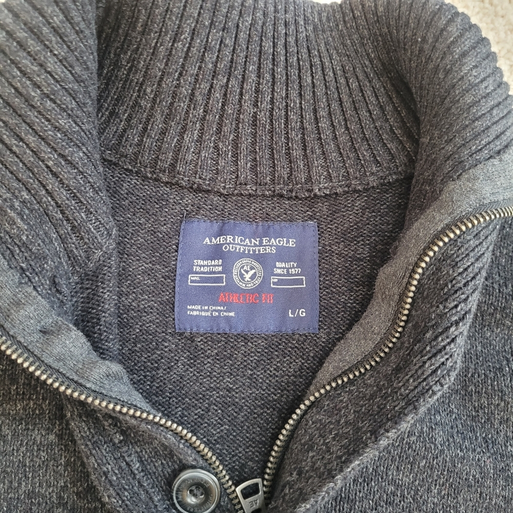American Eagle Quarter Zip Pullover Sweater Athletic Fit Casual L‎ 100% Cotton - Picture 2 of 8